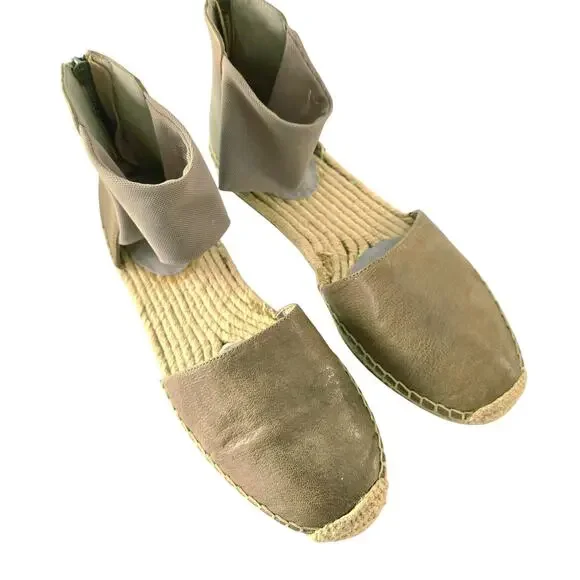 Eileen Fisher Coy Leather Closed-Toe Espadrille Flat in Beige Pewter, Size 9.5 - Picture 2 of 12